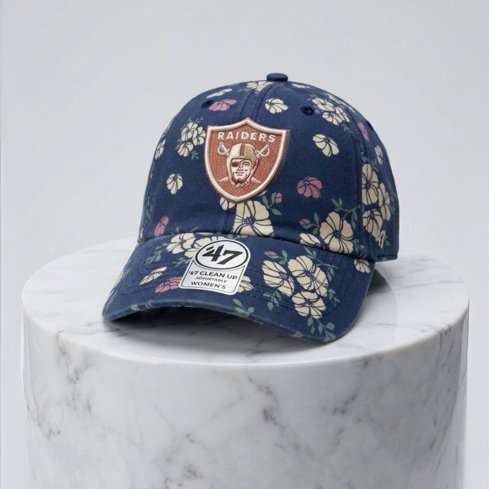 '47 Brand Las Vegas Raiders Hat Women's Clean Up Floral Adjustable Baseball Cap